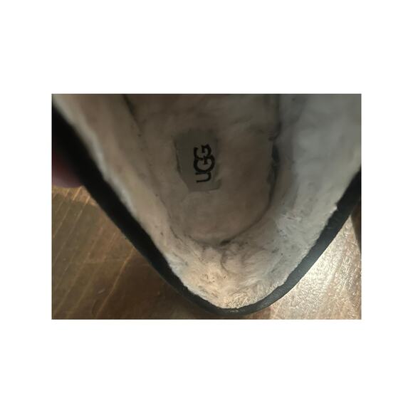 UGG Mens Ascot Black Suede Leather Sheepskin Lined Slip On Loafer‎ Slippers Sz 6 - Picture 9 of 10